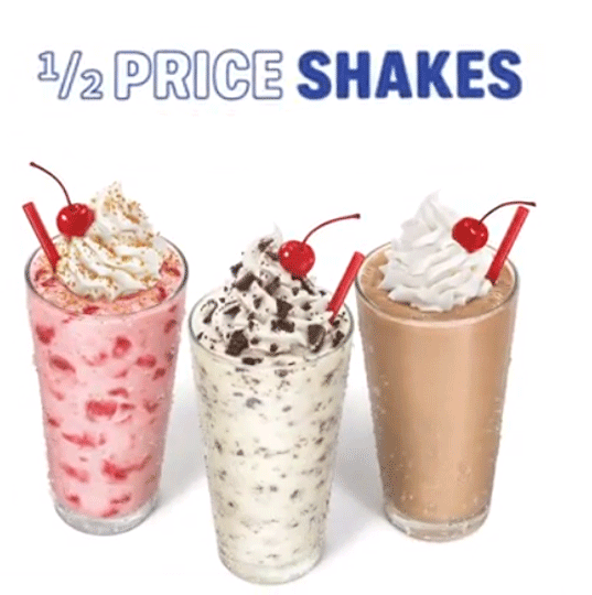 Half price shakes at Sonic after 8 p.m.